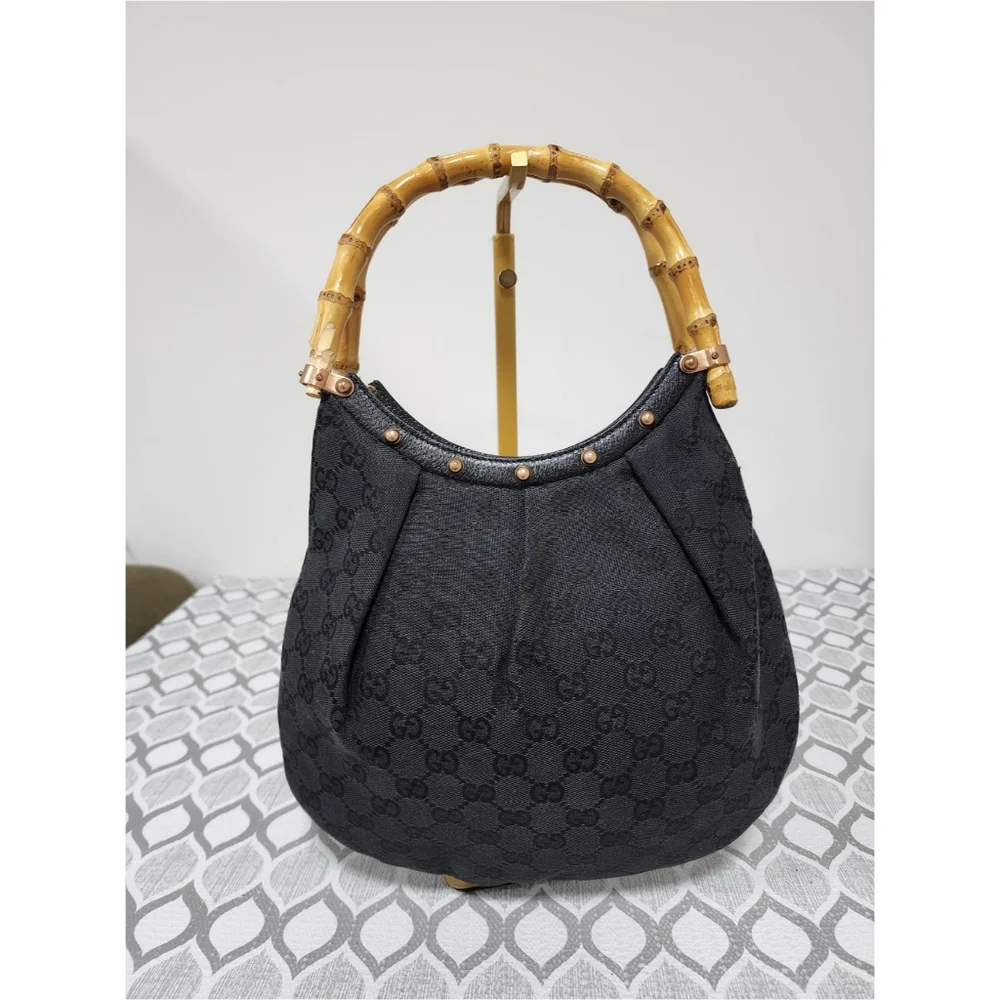 Gucci Bamboo Canvas Hobo Bag Black